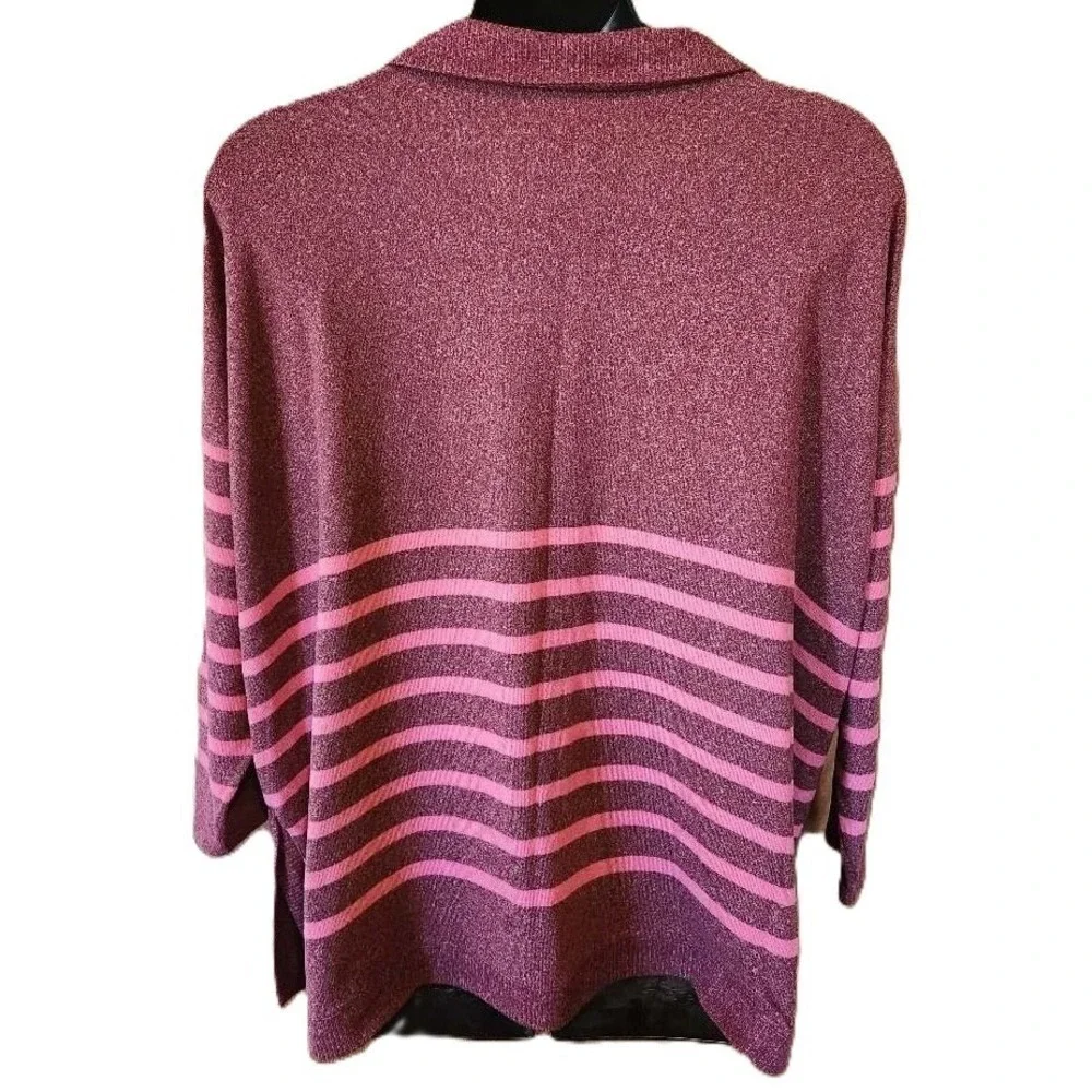 Maurices L Burgundy Pink Striped Soft Girl Knit Preppy Polo Pullover Top - Picture 3 of 10